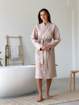  Халат Жіночий 2XL Вафельний Бежевий Довгий COSY