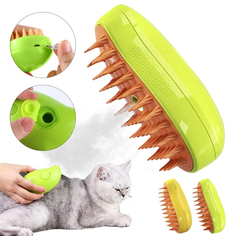 Гребінець для видалення шерсті з паром для тварин 3 в 1 Steamy Cat Brush Зелений 6