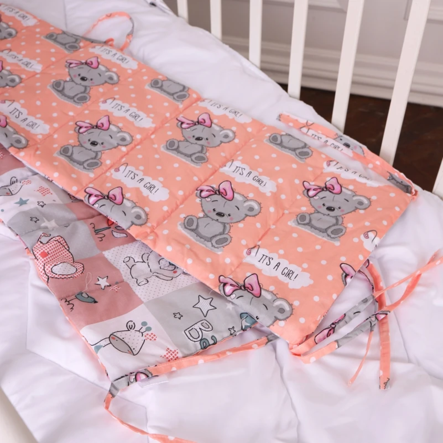 Борт 30х180 см Суцільний в кроватку Little girl Teddy Kids Time 20-0028 MirSon 4