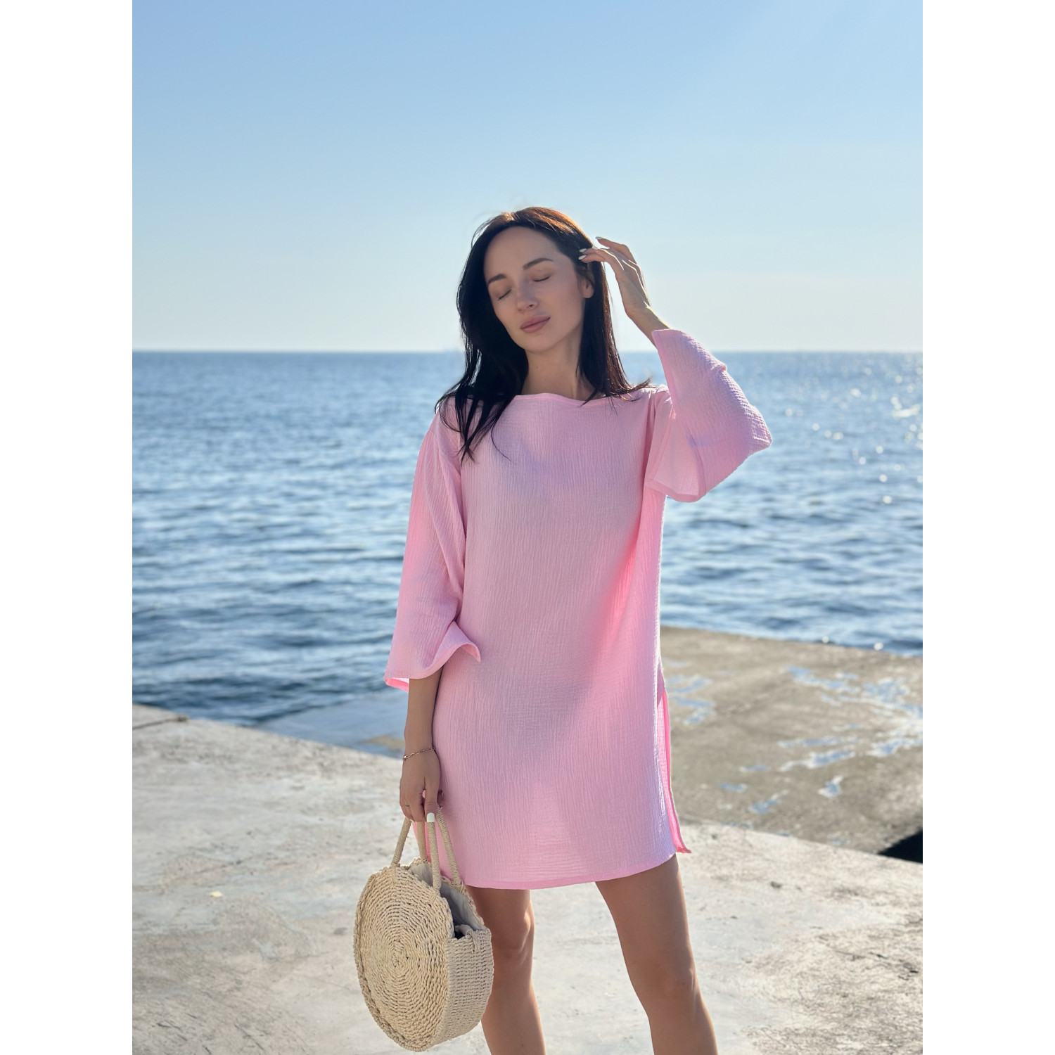 Туника Пляжная S-M Летняя из Хлопка Нежно-Розовый Aria COSY 15