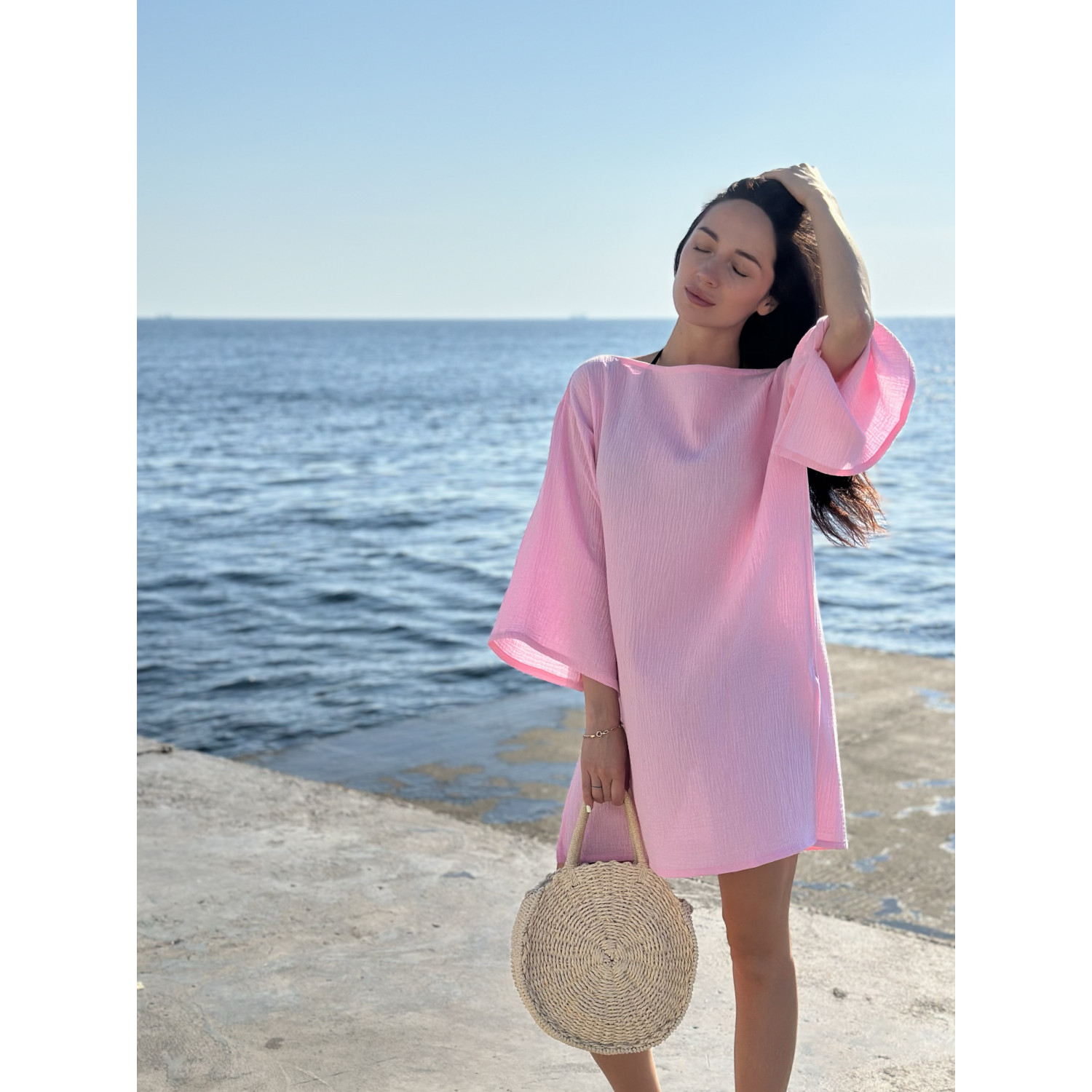 Туника Пляжная S-M Летняя из Хлопка Нежно-Розовый Aria COSY 14