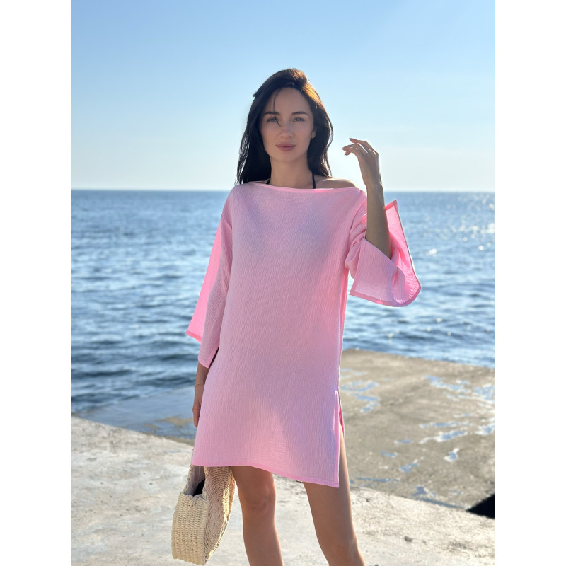 Туника Пляжная S-M Летняя из Хлопка Нежно-Розовый Aria COSY 12