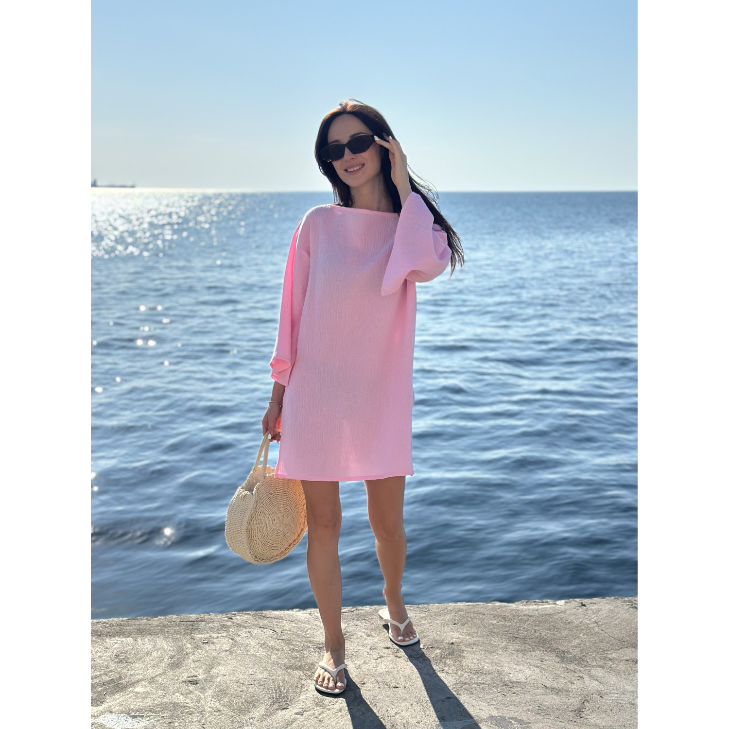 Туника Пляжная S-M Летняя из Хлопка Нежно-Розовый Aria COSY 9