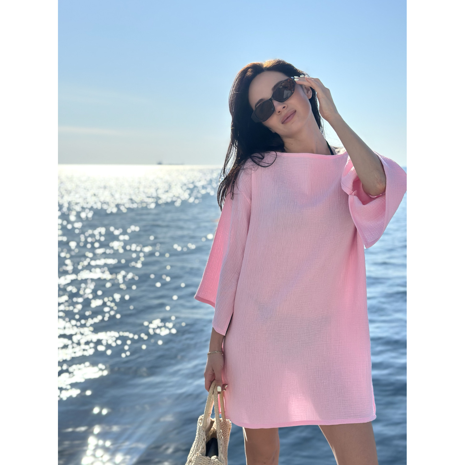 Туника Пляжная S-M Летняя из Хлопка Нежно-Розовый Aria COSY 8