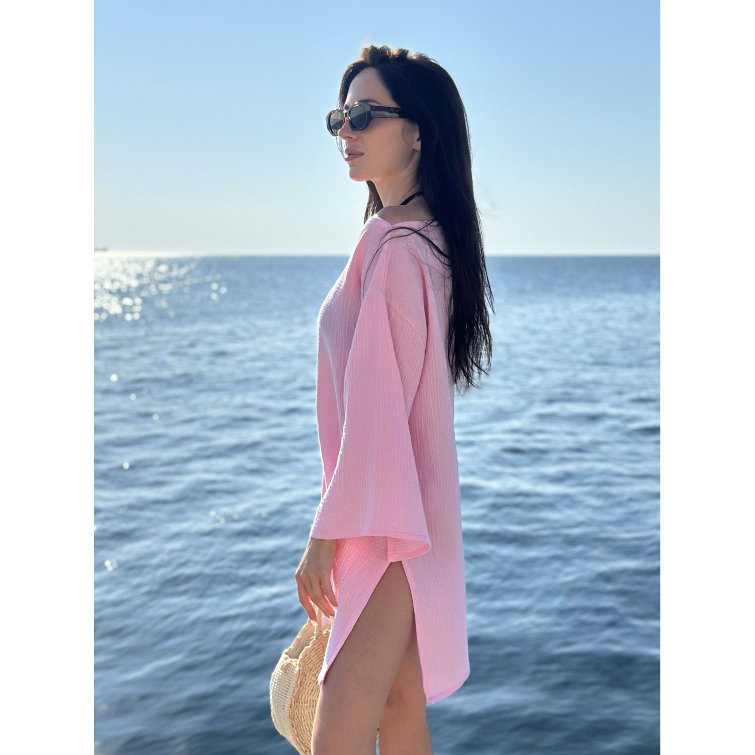 Туніка пляжна L-XL  Літня з Бавовни Ніжно-Рожева Aria COSY 6