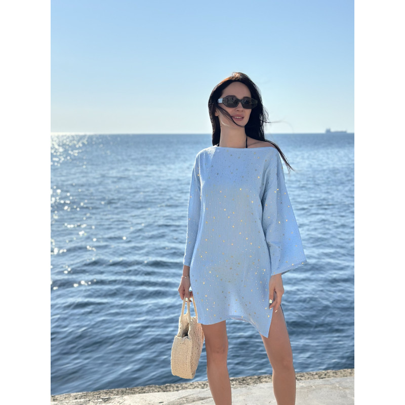 Туніка Пляжна L-XL Літня з Бавовни Блакитна Зірочки Aria COSY 9