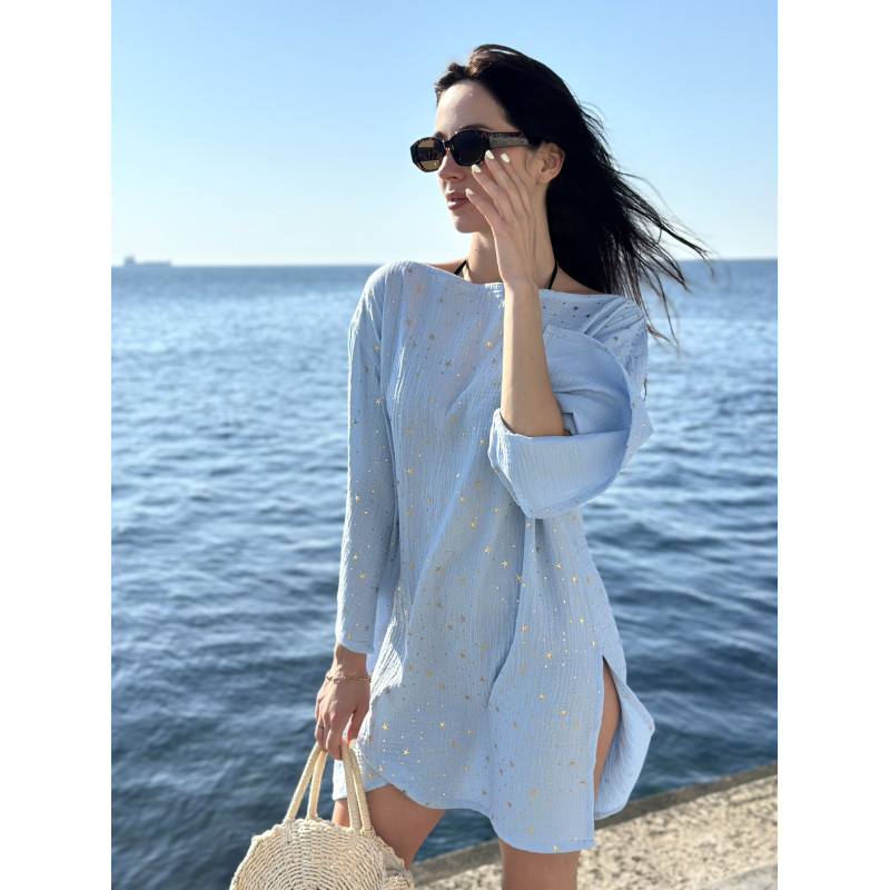 Туніка Пляжна L-XL Літня з Бавовни Блакитна Зірочки Aria COSY 7