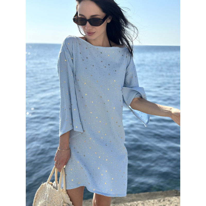 Туніка Пляжна L-XL Літня з Бавовни Блакитна Зірочки Aria COSY 6