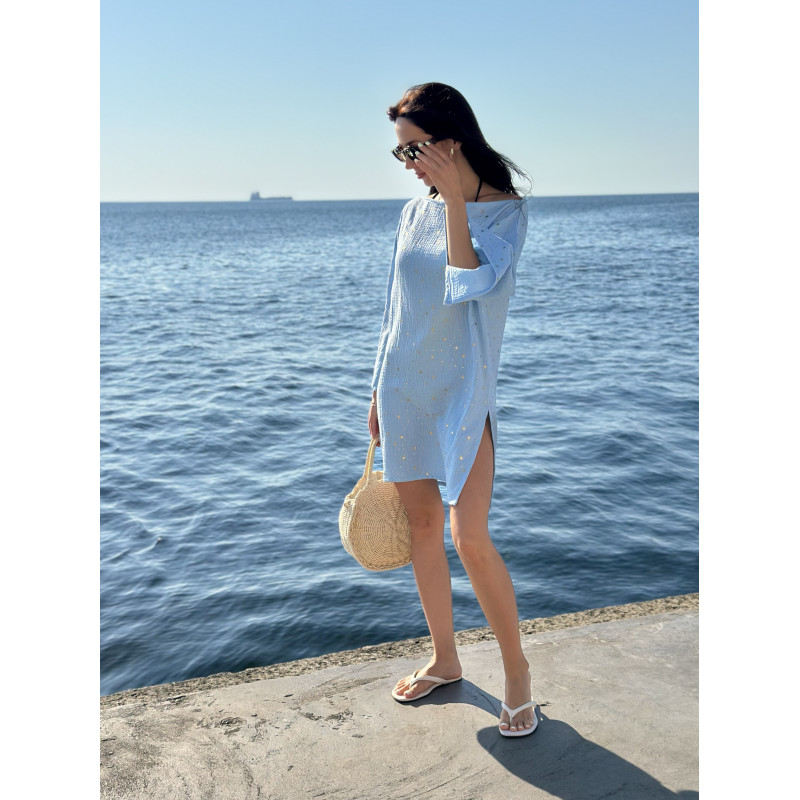 Туніка Пляжна L-XL Літня з Бавовни Блакитна Зірочки Aria COSY 3