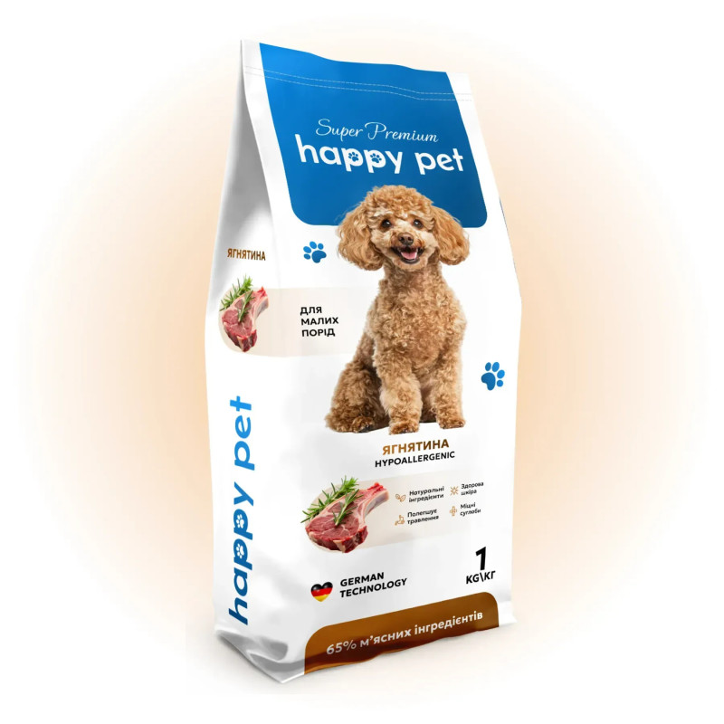 Сухой корм 1 кг для собак Мелких пород Гипоаллергенный с Ягненком Happy Pet