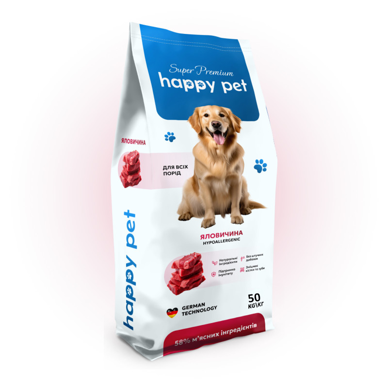 Сухой корм 50 кг для собак Всех пород Гипоаллергенный с Говядиной Happy Pet