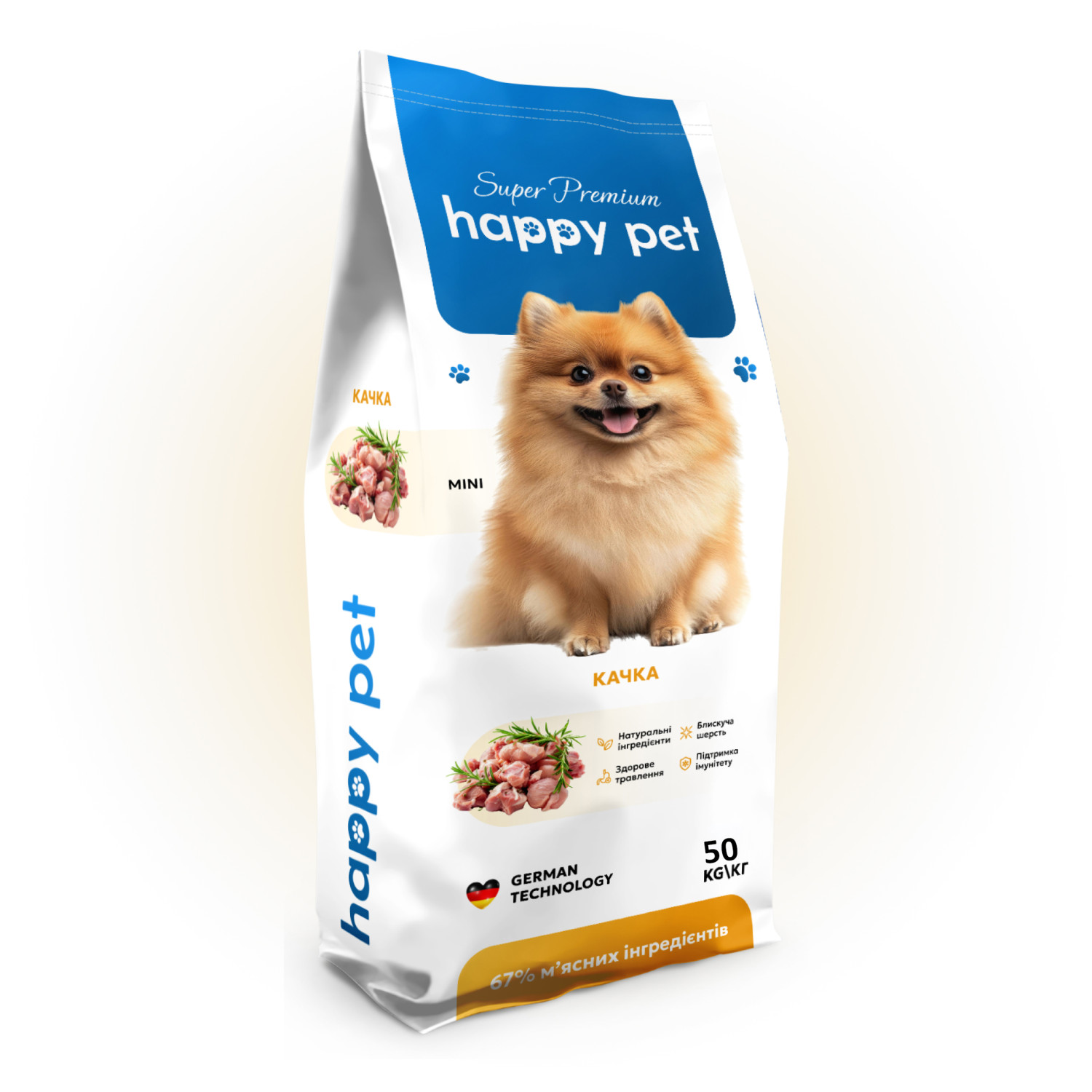Сухий корм 50 кг для собак Мініатюрних та Малих порід з Качкою Happy Pet 1