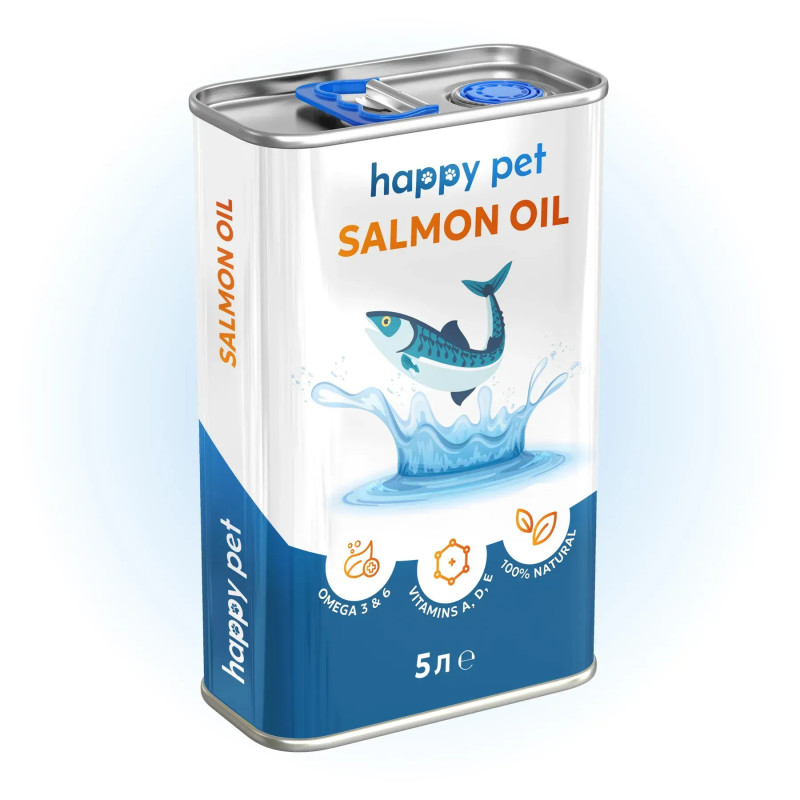 Лососевое масло 5 л для Блеска Шерсти и Здоровья Кожи Собак Happy Pet