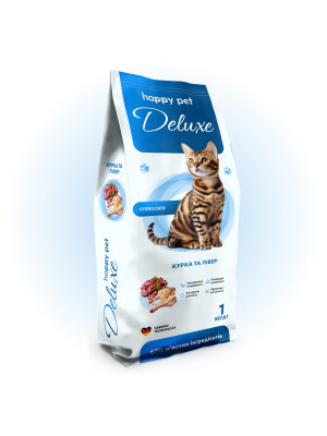 Сухий корм 1 кг для Стерилізованих котів з Куркою та Лівером Happy Pet
