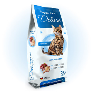 Сухой корм 20 кг для Стерилизованных кошек с Курицей и Ливером Happy Pet