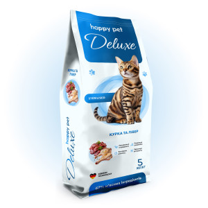 Сухой корм 5 кг для Стерилизованных кошек с Курицей и Ливером Happy Pet