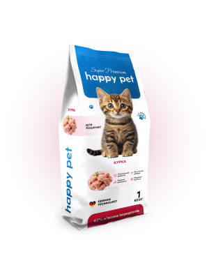 Сухий корм 1 кг для Кошенят з Куркою від 1-12 місяців Happy Pet
