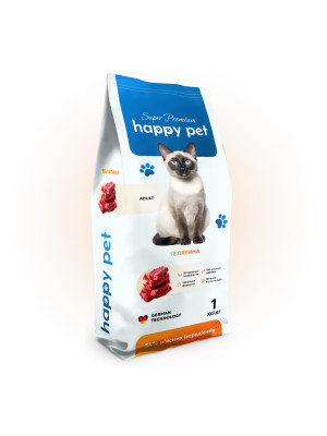 Сухий корм 1 кг для Дорослих котів з Телятиною Happy Pet
