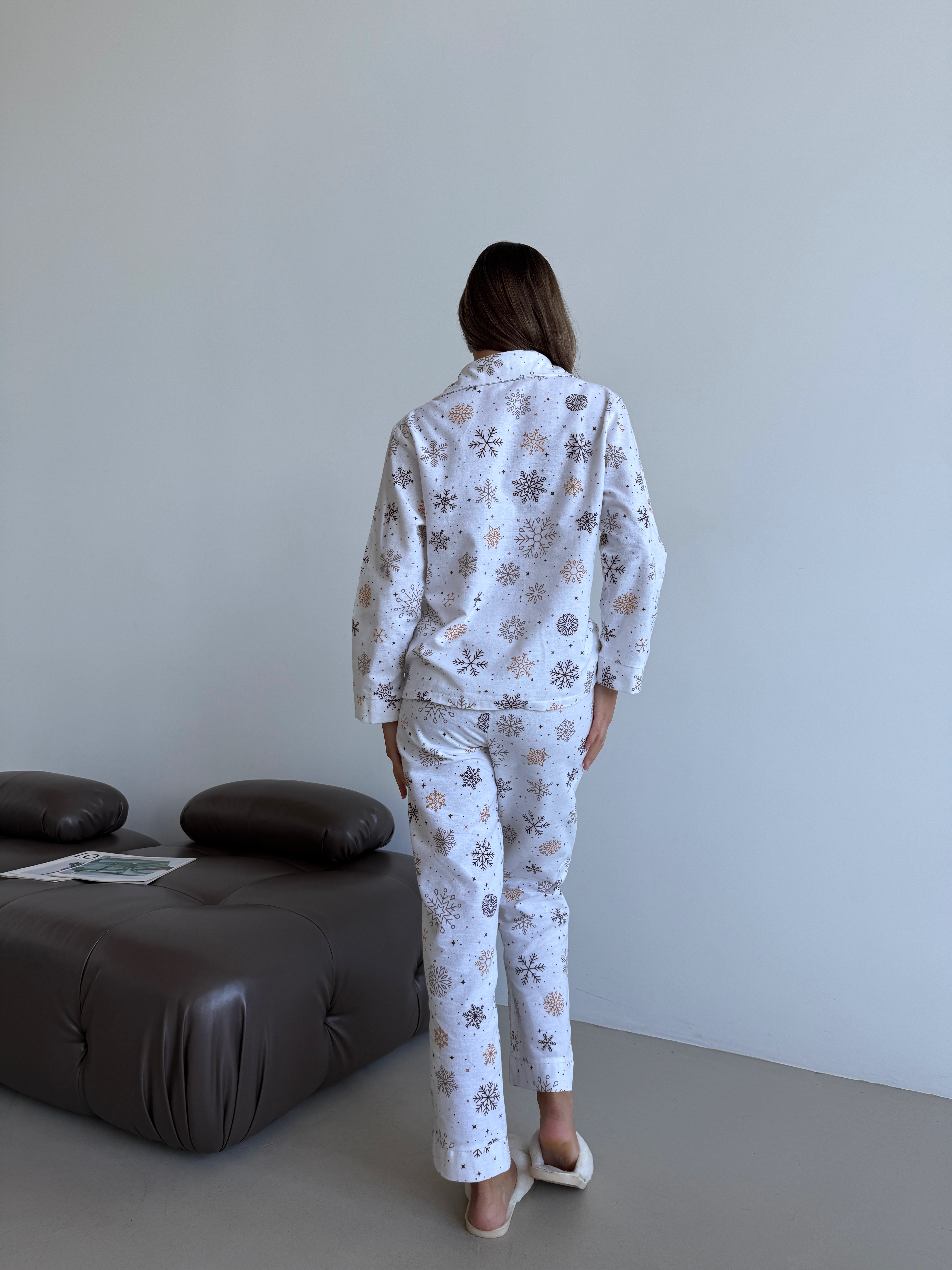 Пижама женская XL Снежинки (рубашка + штаны) Молочный COSY - фото 14