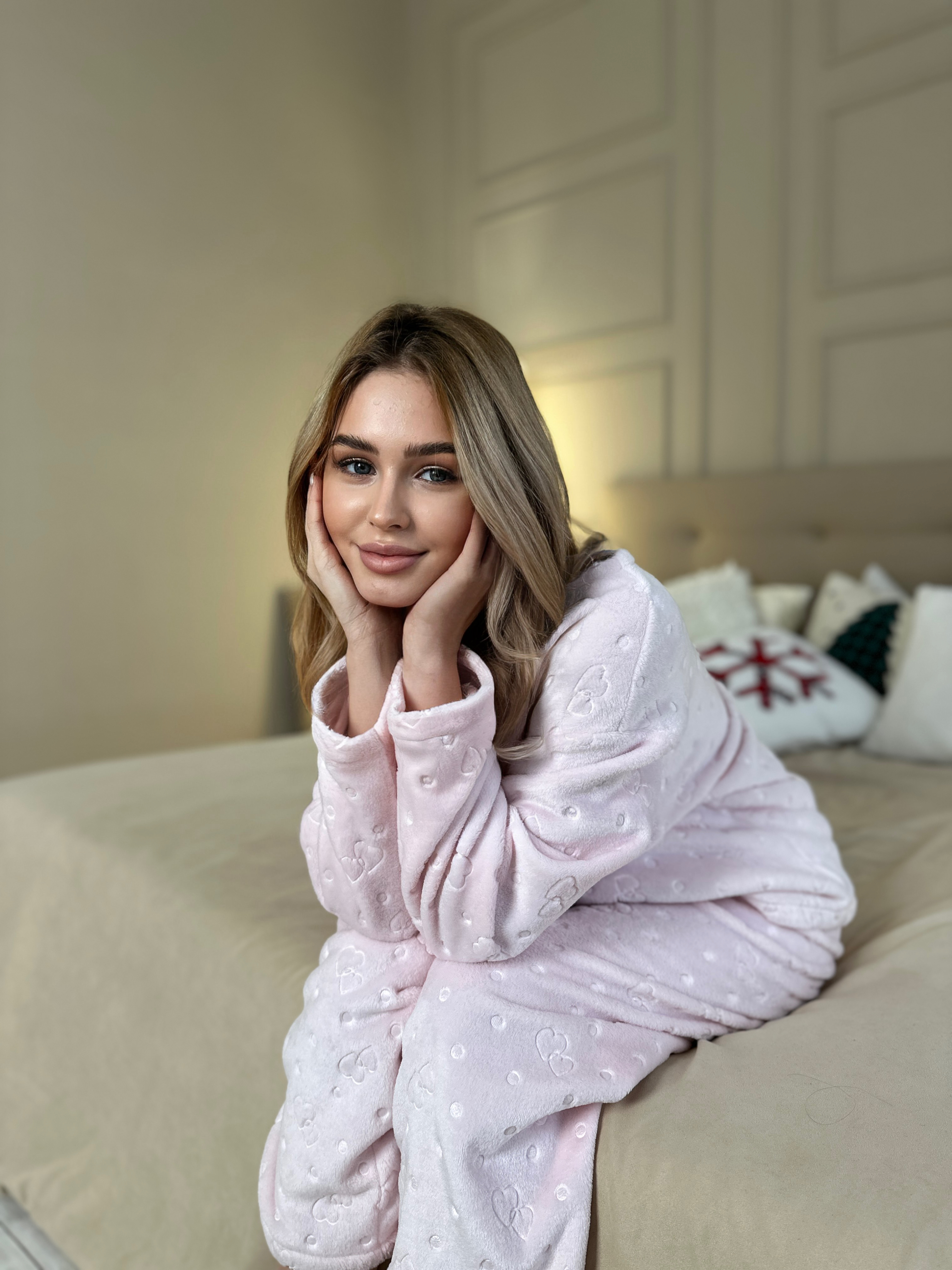 Пижама женская L-XL теплая Сердечки (кофта + штаны) Розовая COSY - фото 6