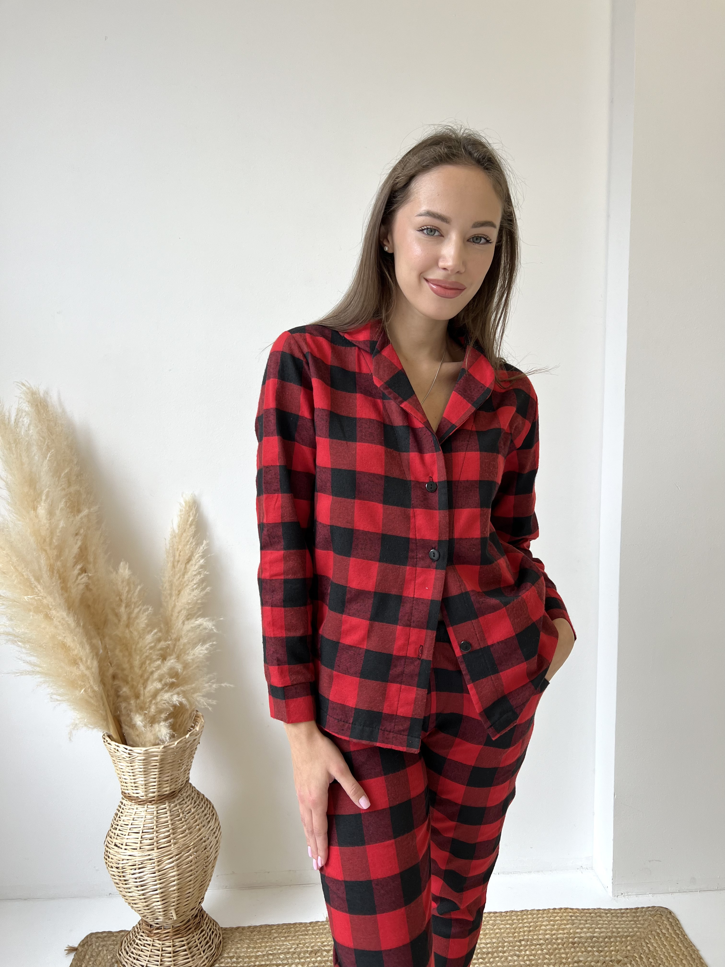 Пижама женская XL в клеточку (рубашка + штаны) Красно-Черная F71PXL COSY
