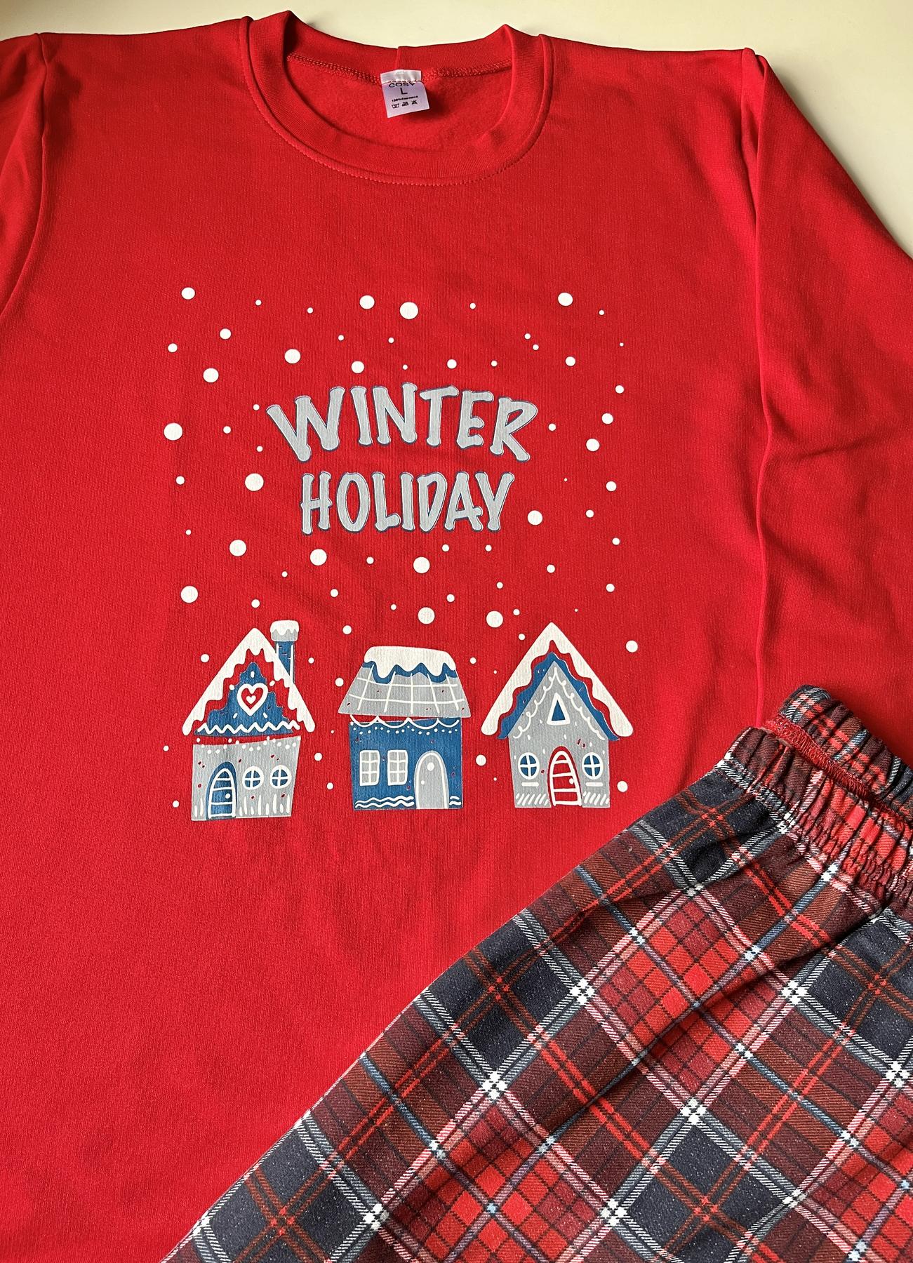 Детская теплая пижама XL (140-146 см) для Мальчиков и Девочек Winter Holiday Красная COSY - фото 3