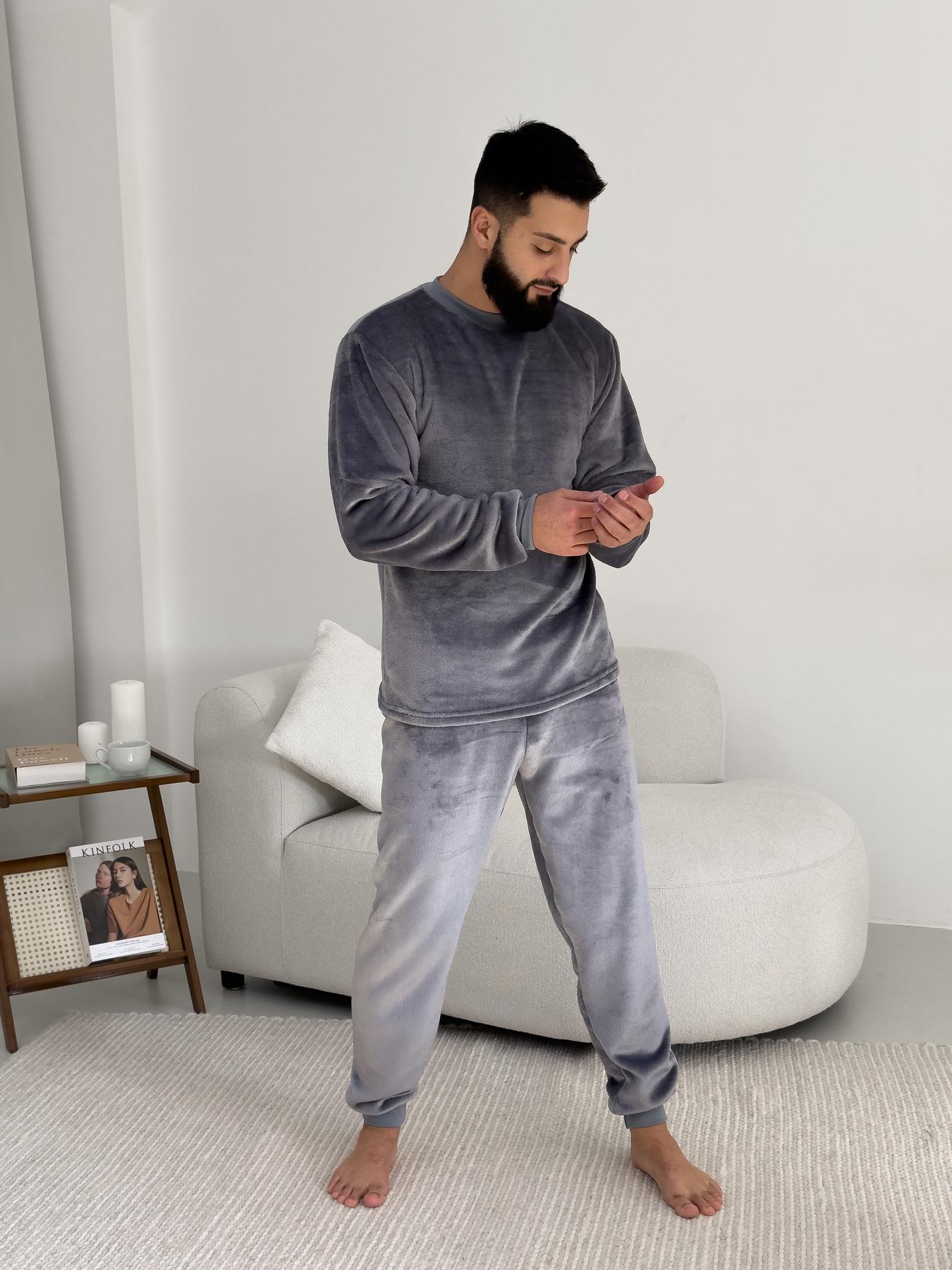Пижама мужская 2XL теплая Велсофт Серая (кофта + штаны) COSY - фото 10