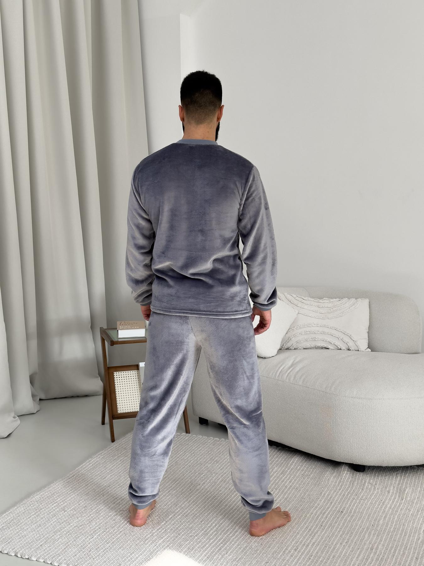 Пижама мужская 2XL теплая Велсофт Серая (кофта + штаны) COSY - фото 8