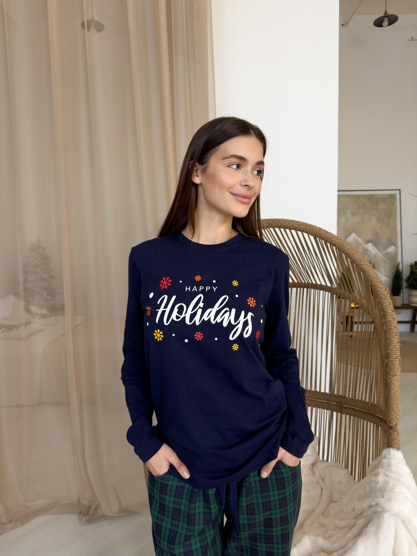 Пижама женская M Новогодняя (кофта + брюки) Сине-Зеленая COSY - фото 6
