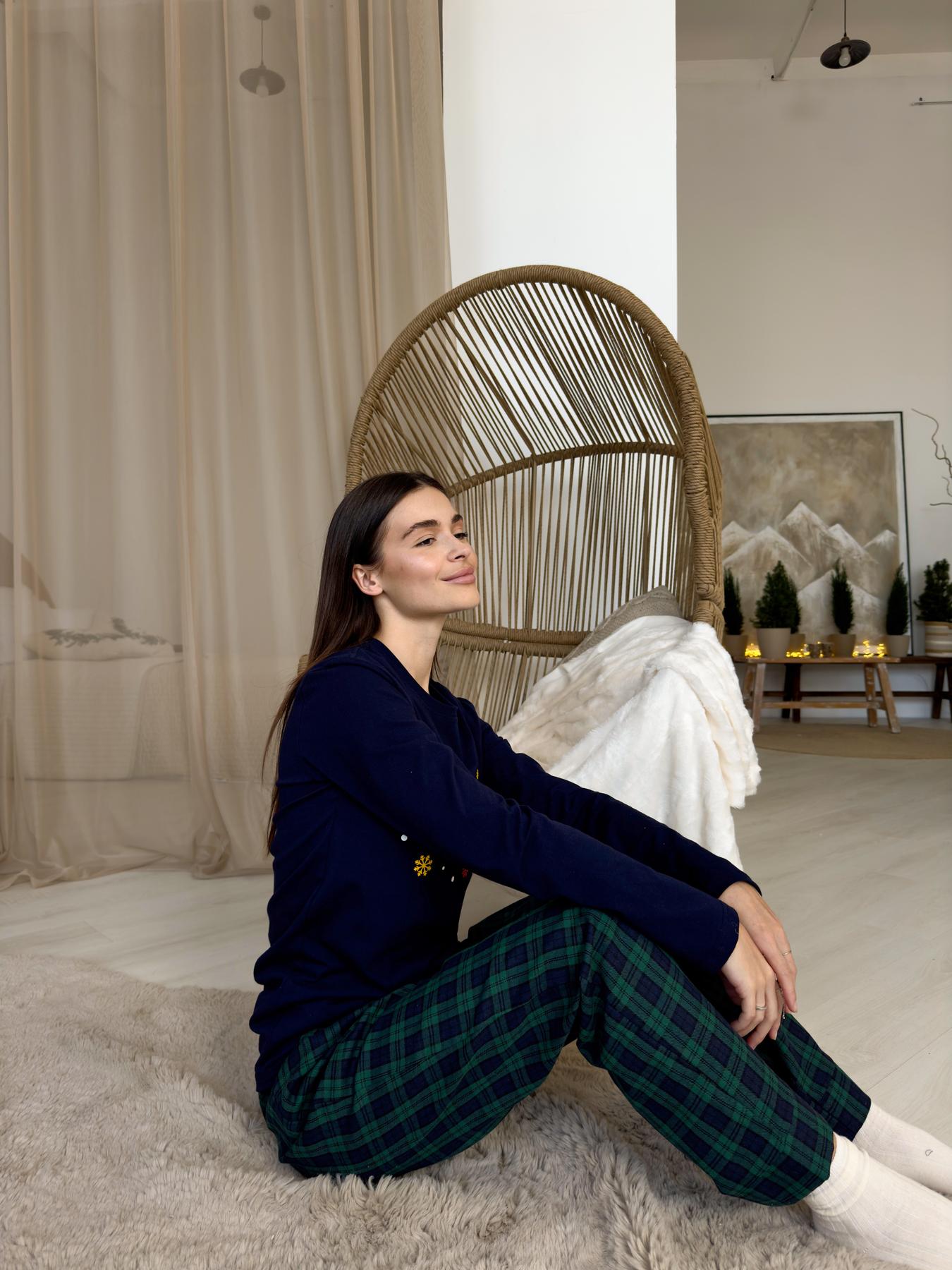 Пижама женская L Новогодняя (кофта + брюки) Сине-Зеленая COSY - фото 5