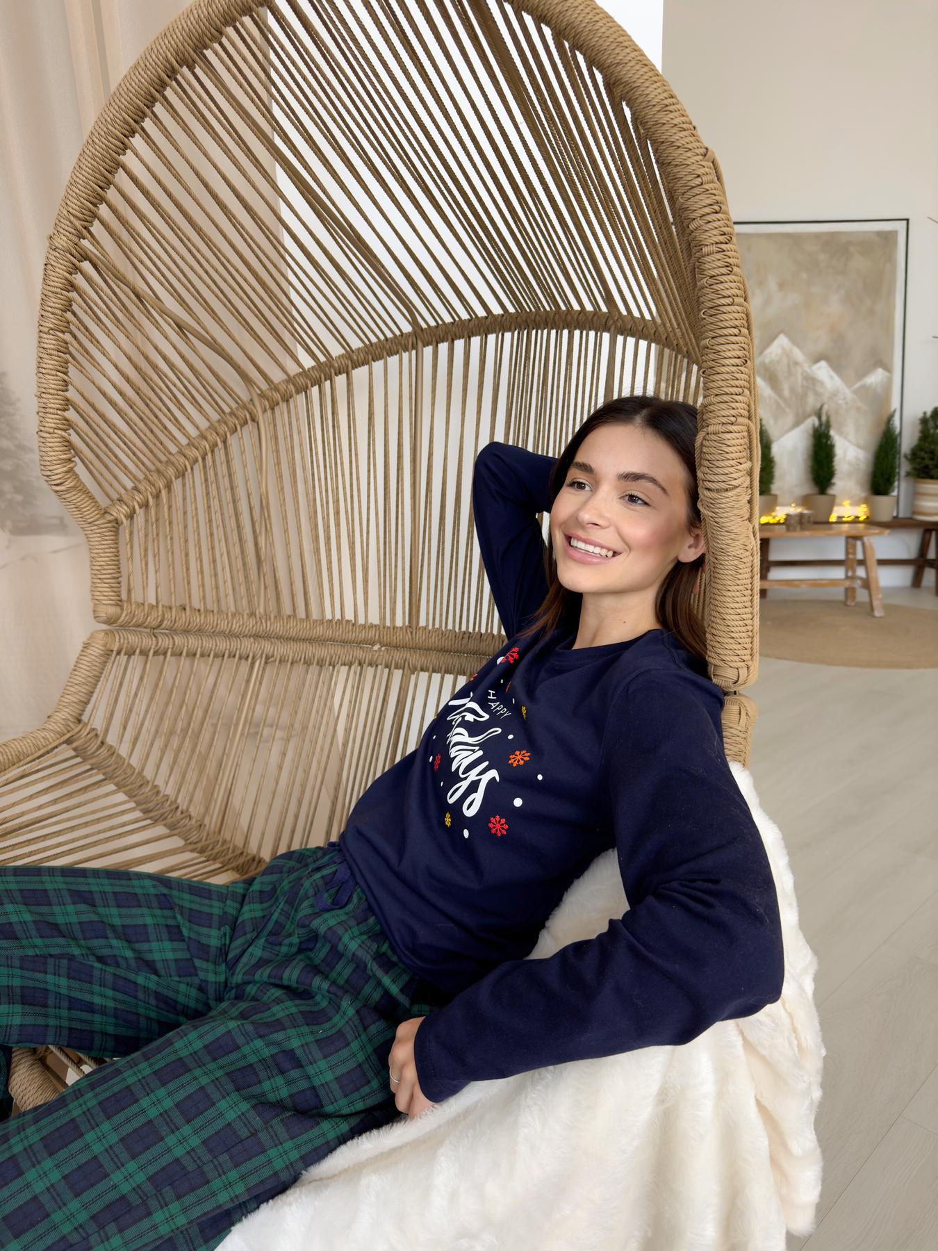 Пижама женская L Новогодняя (кофта + брюки) Сине-Зеленая COSY - фото 3