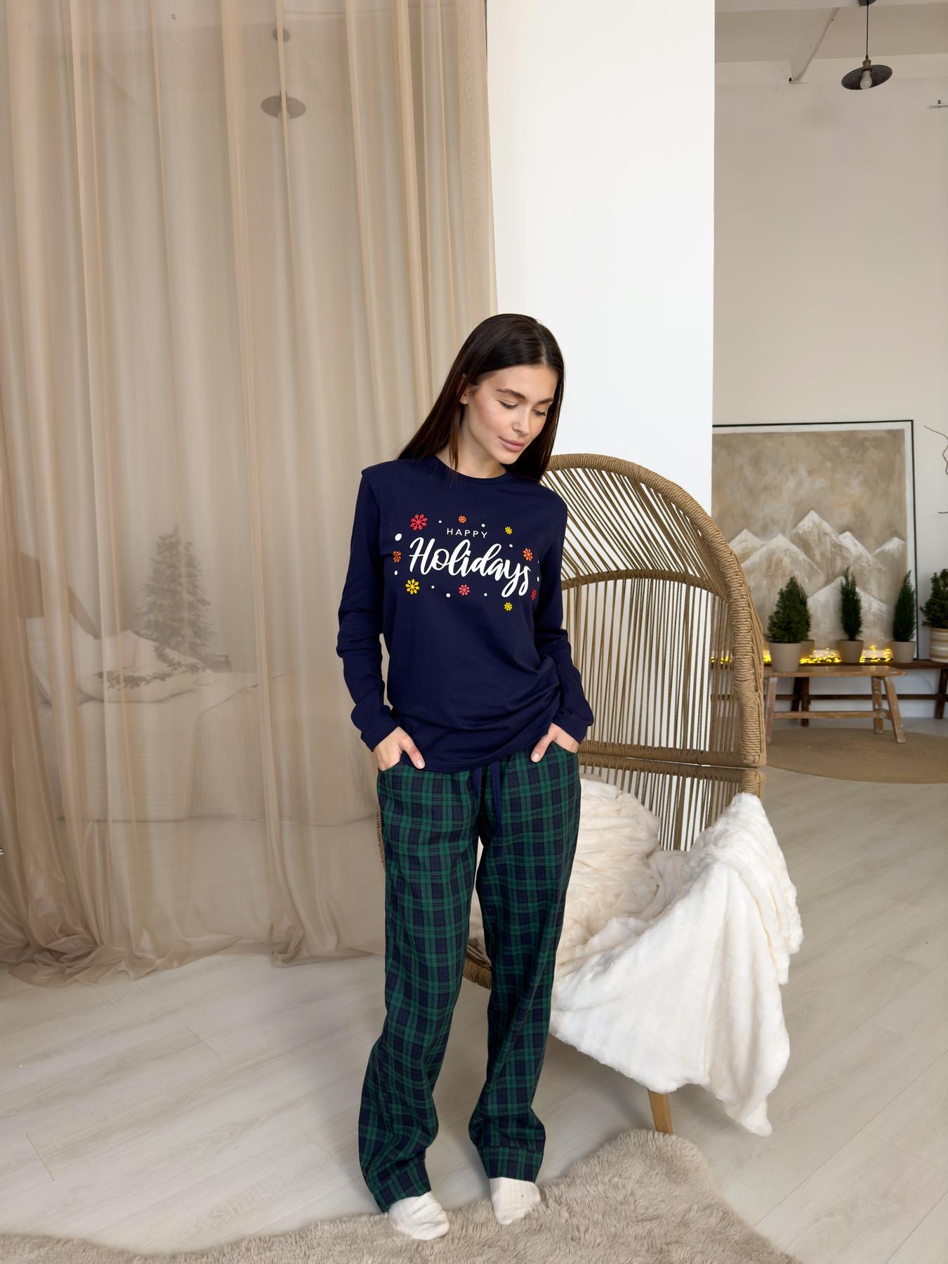 Пижама женская XL Новогодняя (кофта + брюки) Сине-Зеленая COSY - фото 4