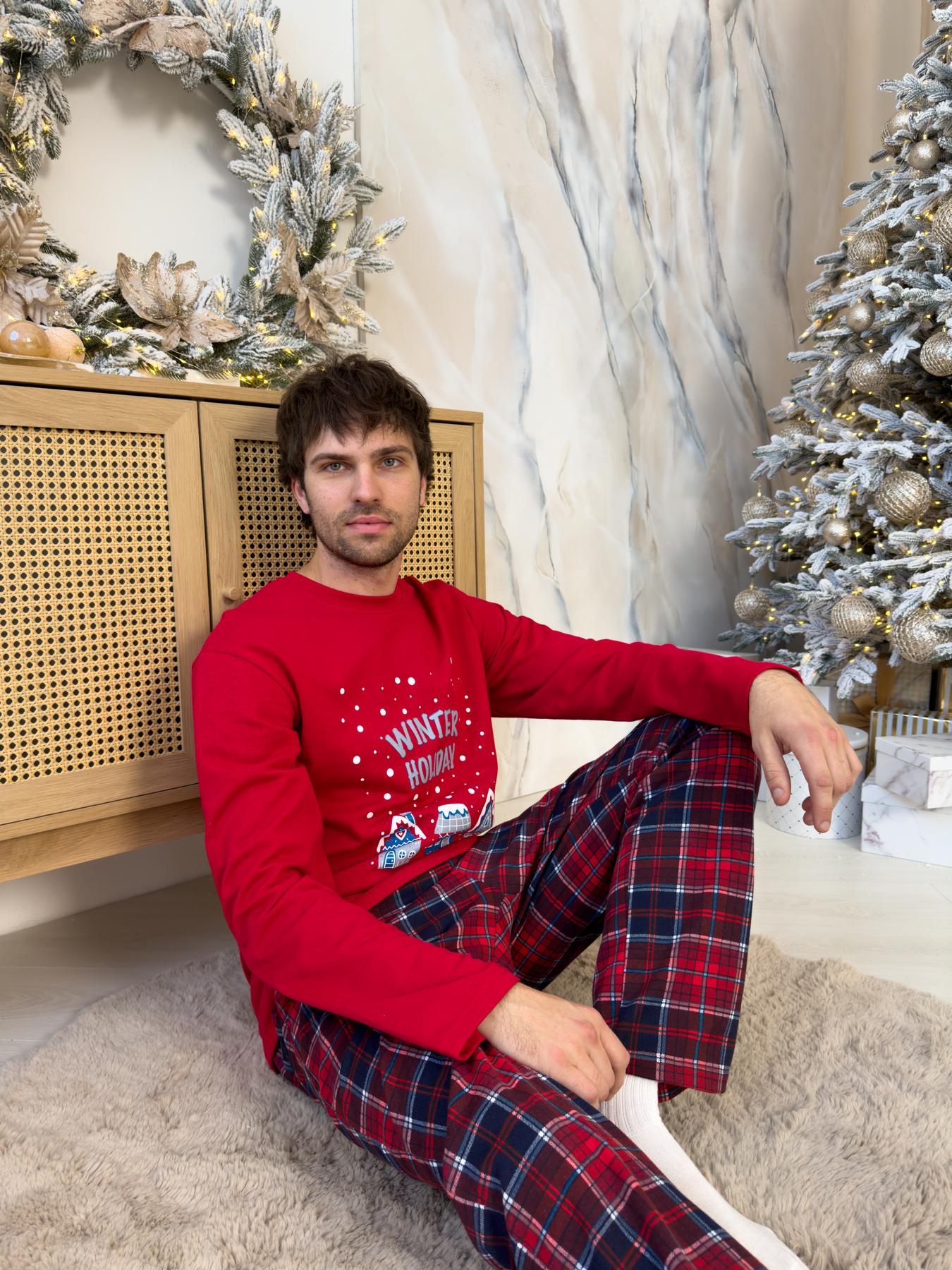 Піжама чоловіча XL Новорічна тепла Бавовняна з Начосом Winter Holiday COSY