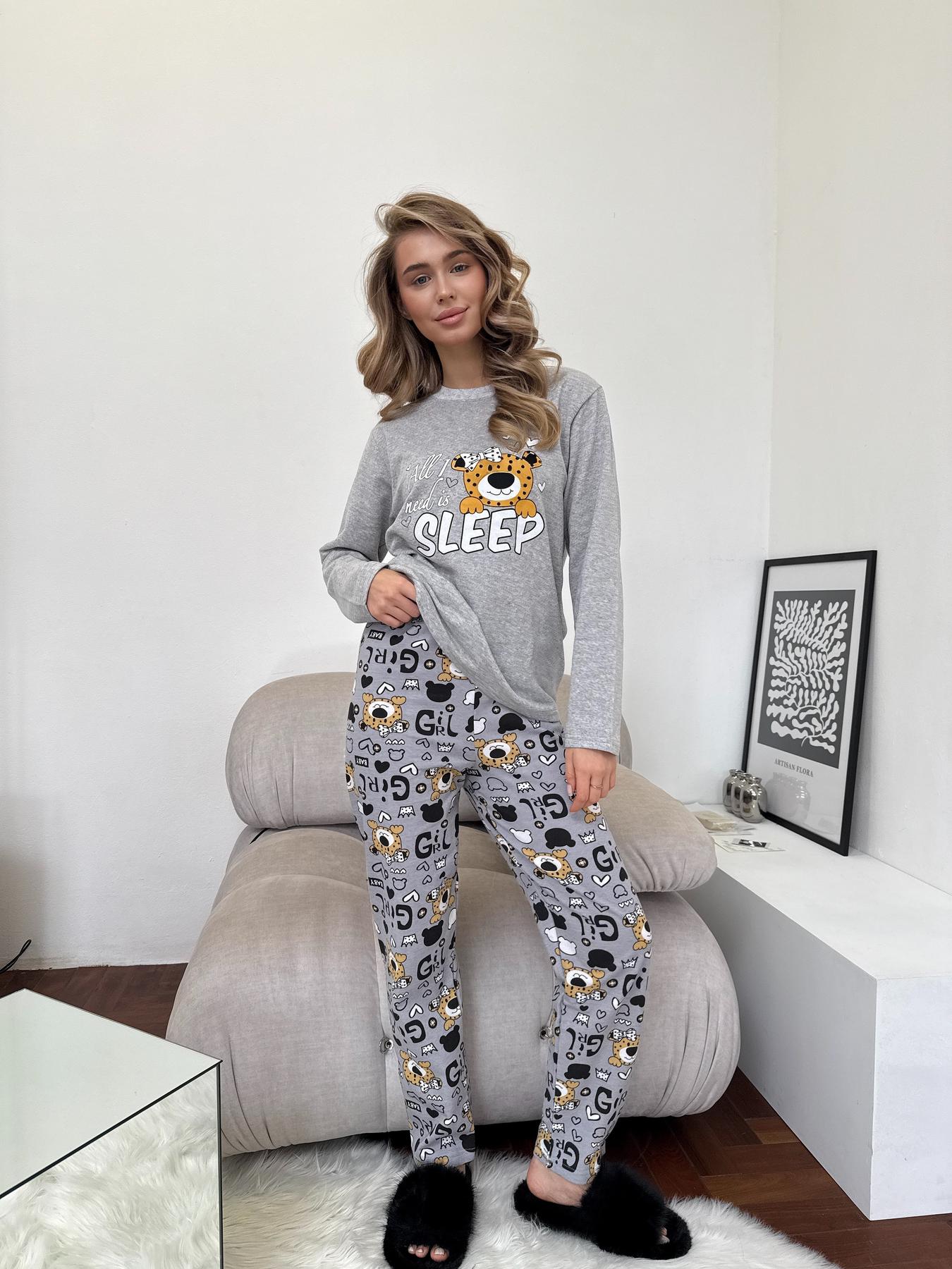 Пижама женская 2XL теплая Леопардик (кофта + штаны) Серая Baby Leo COSY - фото 3