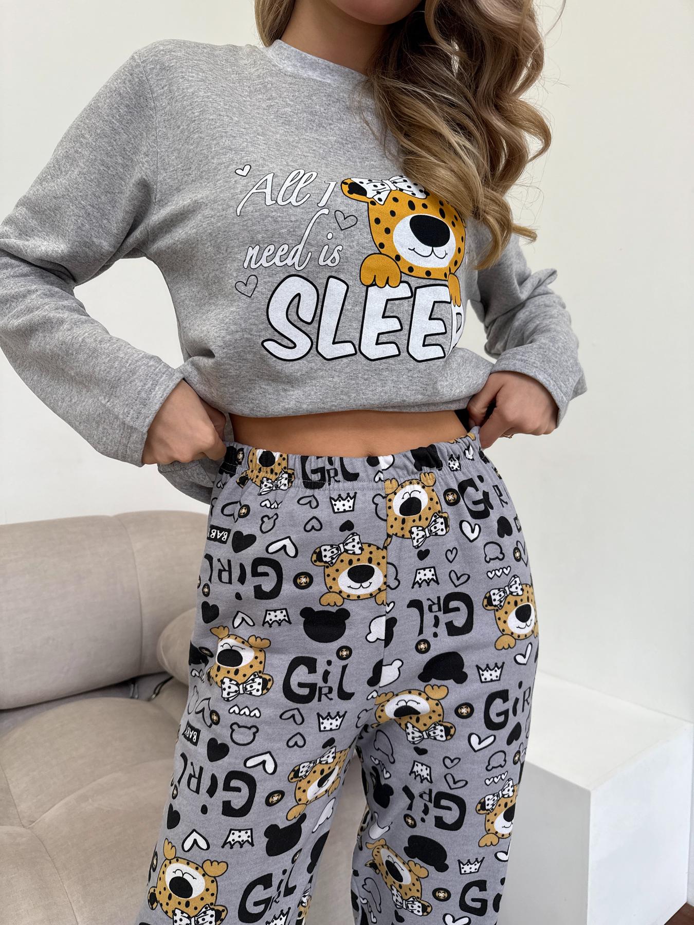 Пижама женская 2XL теплая Леопардик (кофта + штаны) Серая Baby Leo COSY - фото 12
