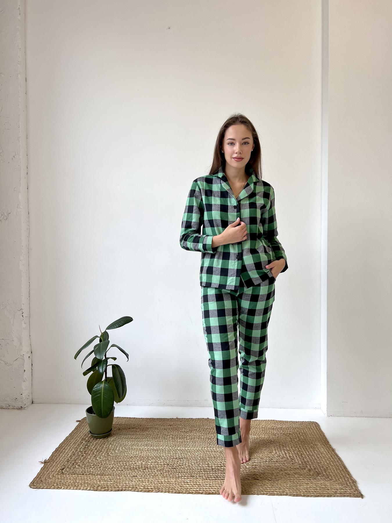 Пижама женская XL в клеточку (рубашка + штаны) Зелено-Черная COSY - фото 3