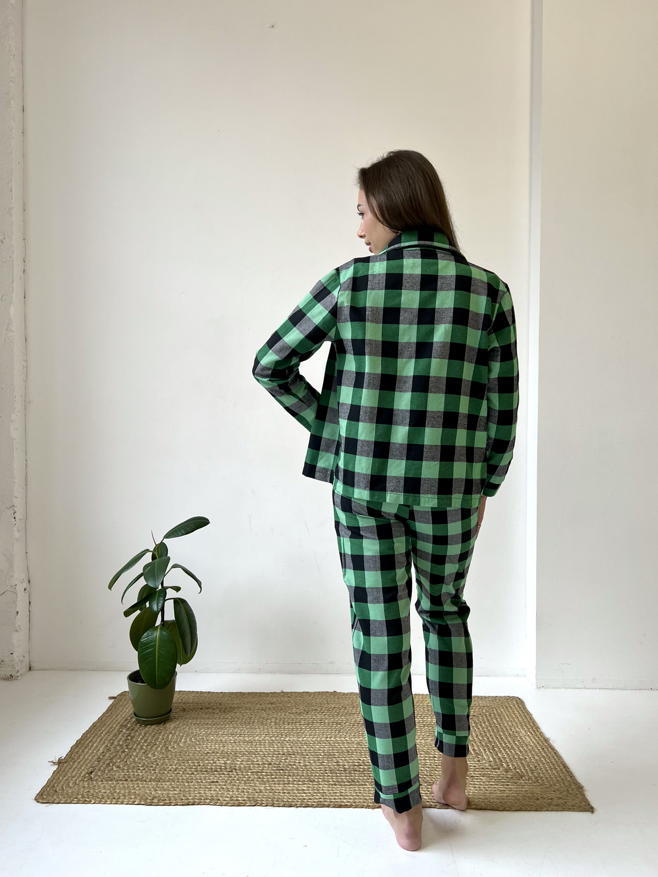 Пижама женская XL в клеточку (рубашка + штаны) Зелено-Черная COSY - фото 8