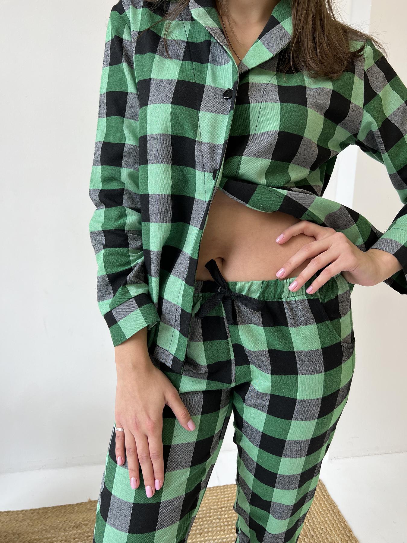 Пижама женская XL в клеточку (рубашка + штаны) Зелено-Черная COSY - фото 7