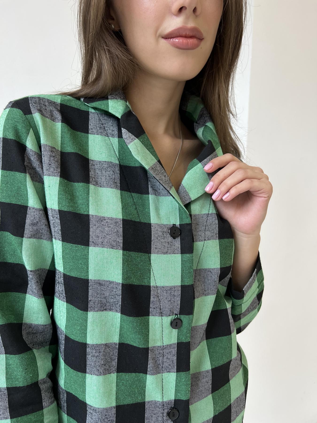Пижама женская XL в клеточку (рубашка + штаны) Зелено-Черная COSY - фото 6