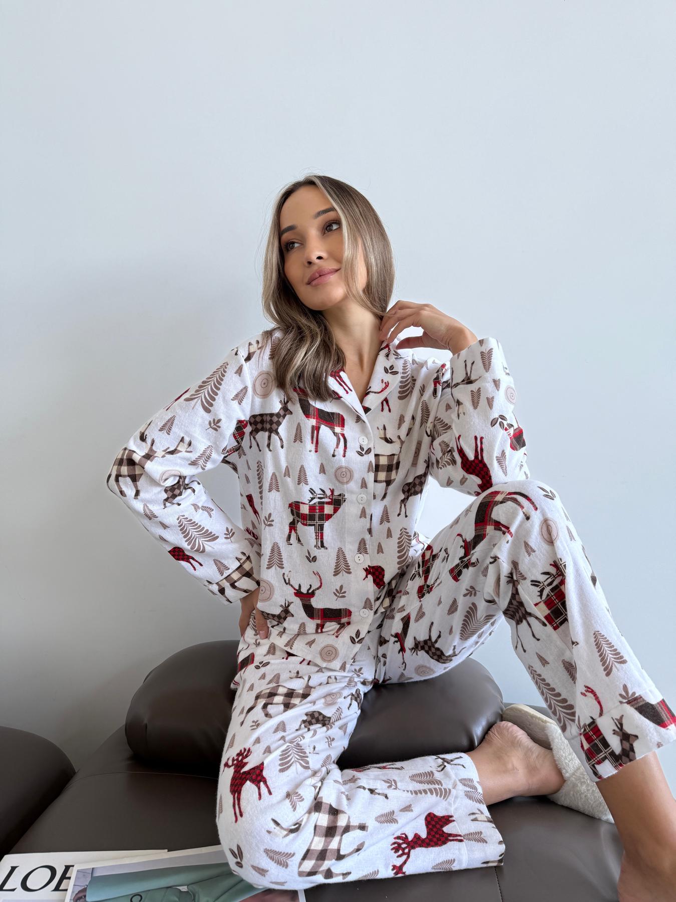 Пижама женская XL с Оленями Норди (рубашка + брюки) Молочного цвета COSY - фото 3