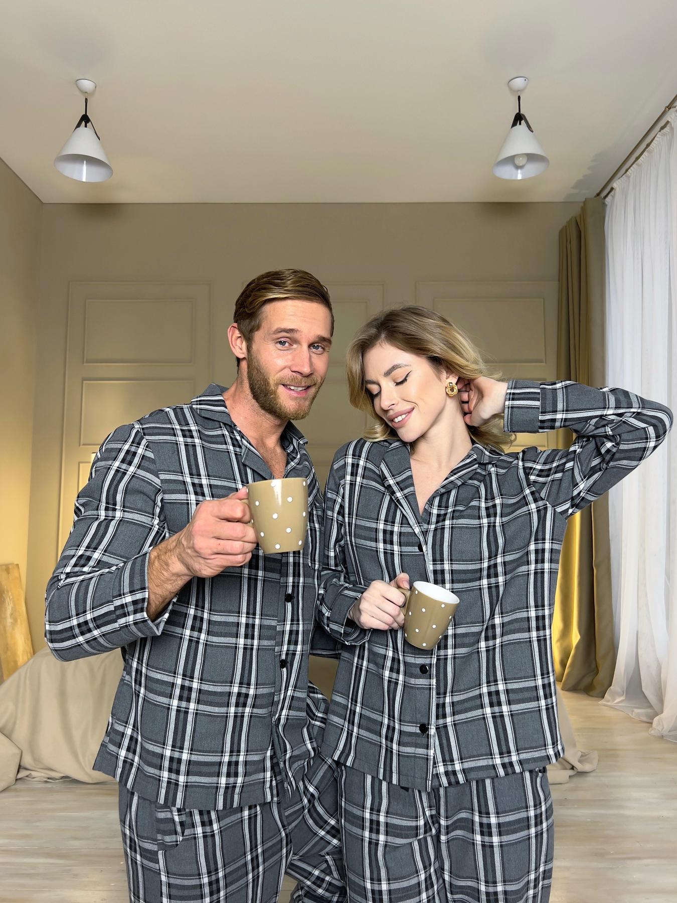 Пижама женская XL в клеточку (рубашка + штаны) Серо-Черная COSY - фото 3