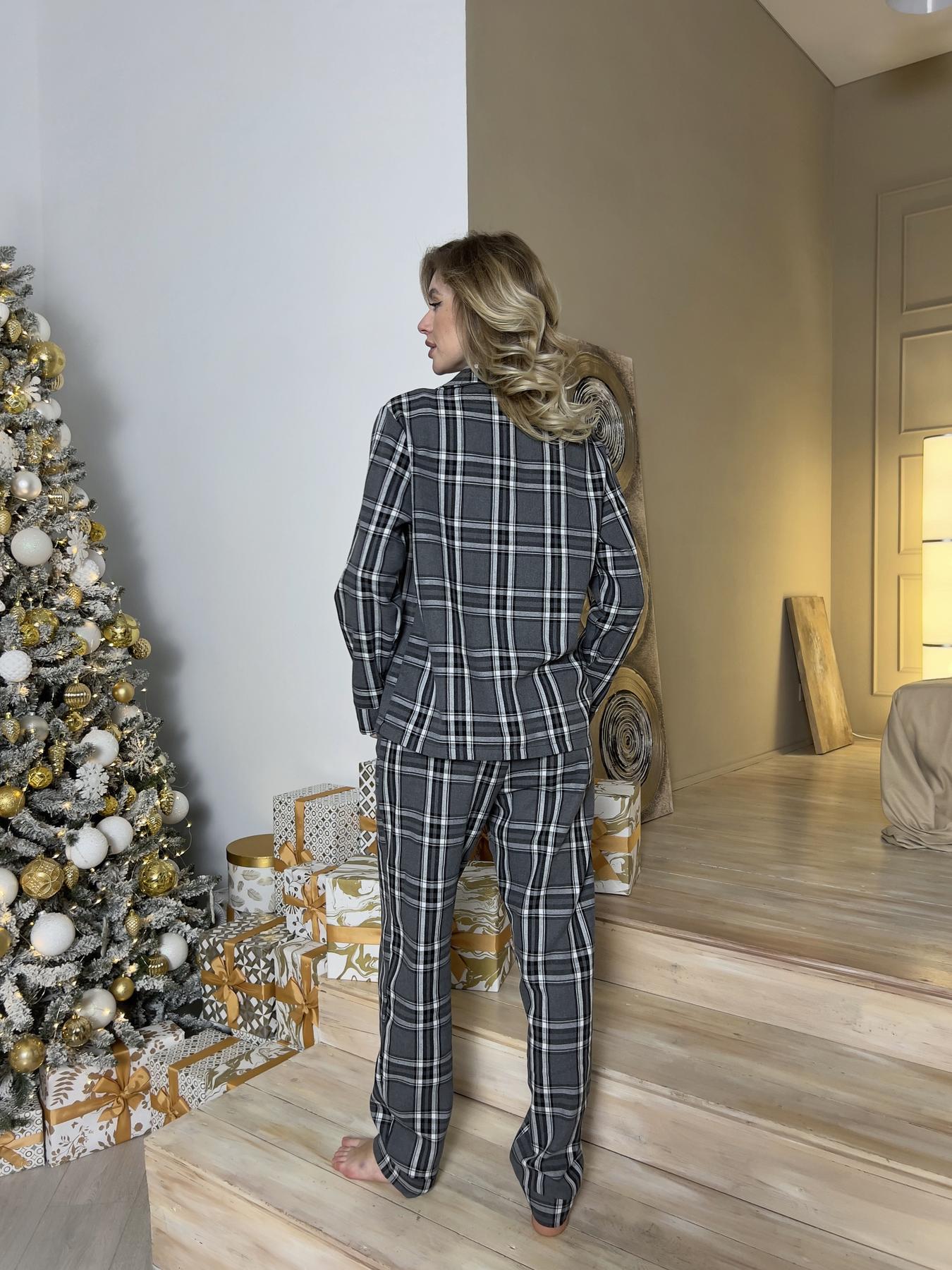 Пижама женская 2XL в клеточку (рубашка + штаны) Серо-Черная COSY - фото 6