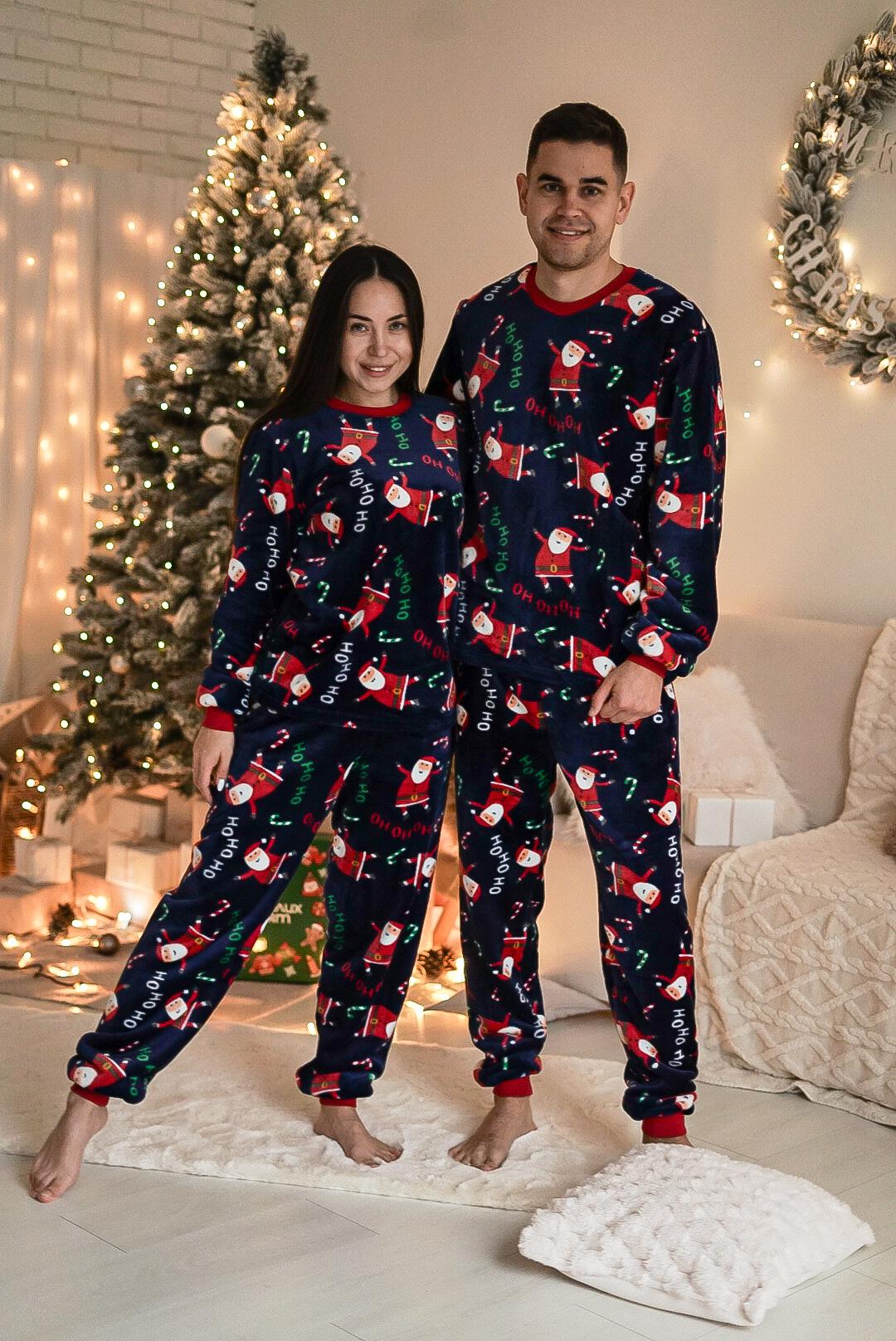Пижама мужская L теплая Велсофт Новогодняя Синяя-Красная (кофта + штаны) Santa COSY - фото 4