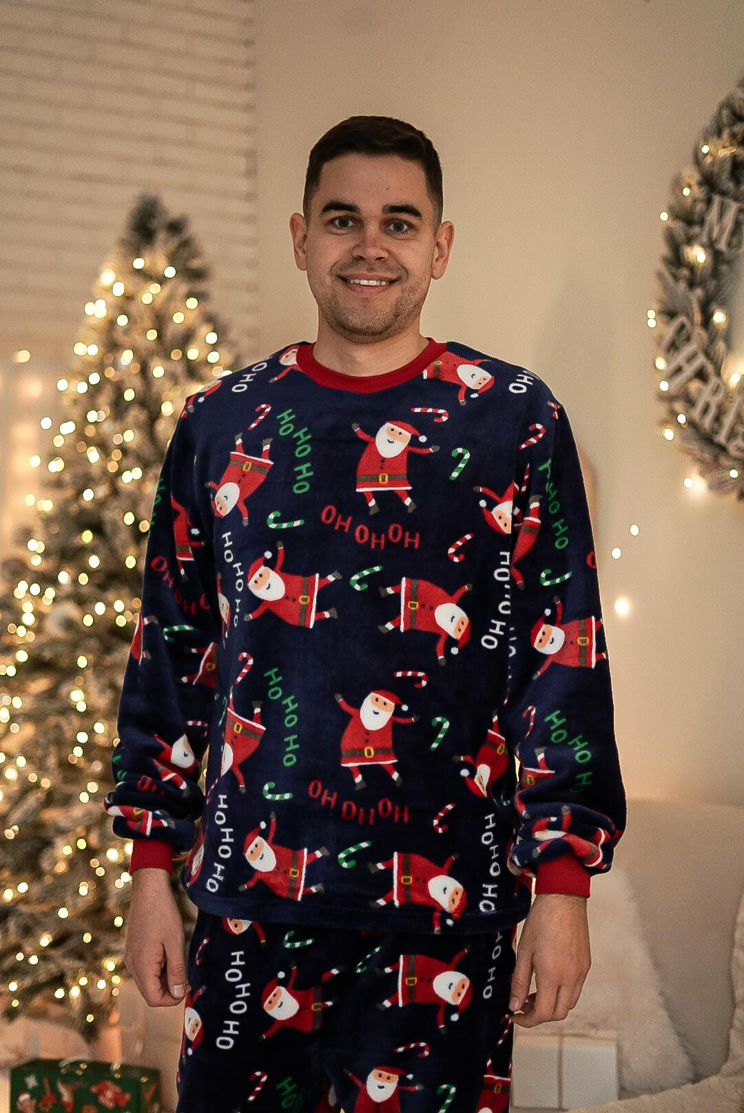 Пижама мужская L теплая Велсофт Новогодняя Синяя-Красная (кофта + штаны) Santa COSY - фото 3