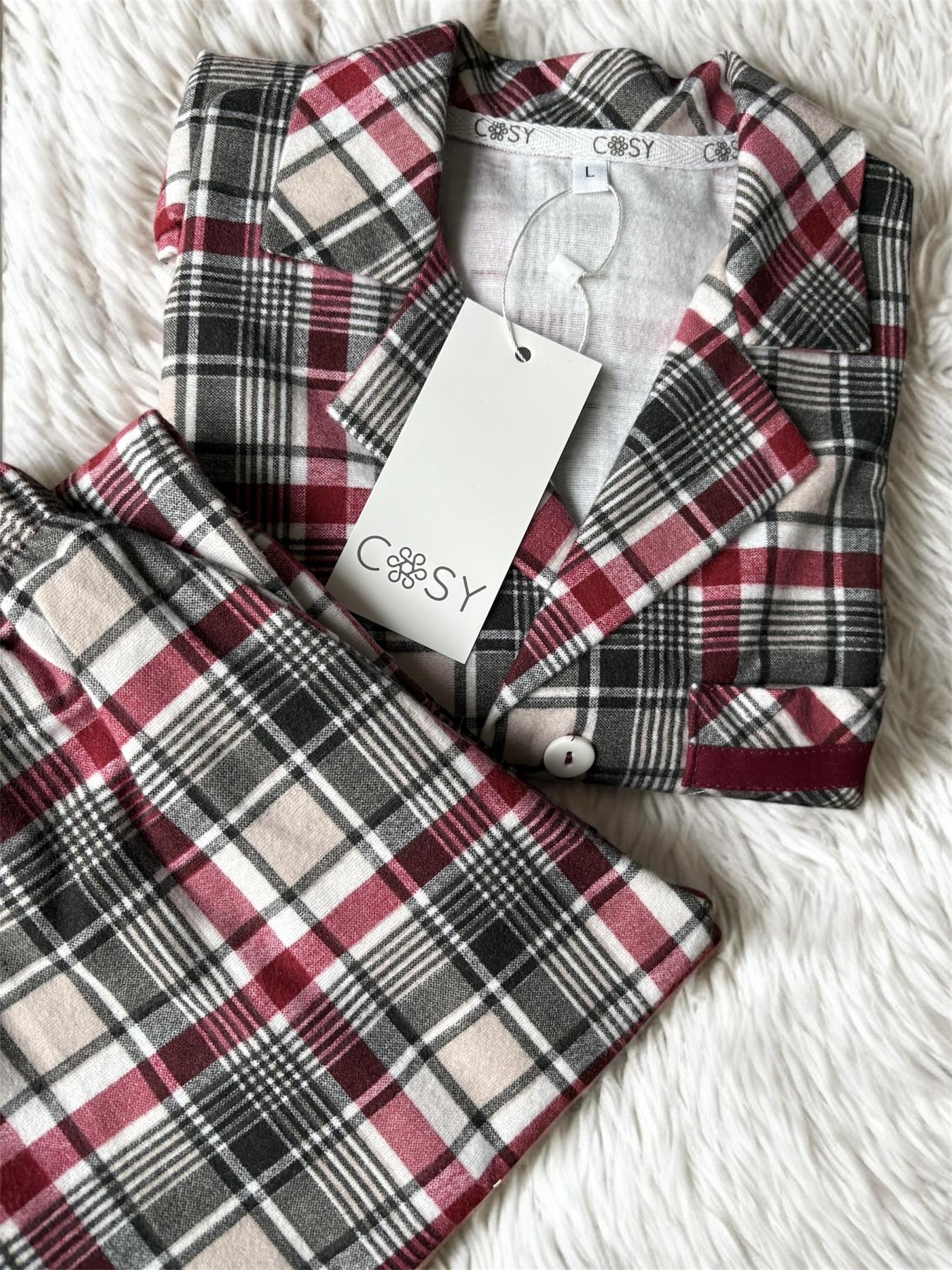 Пижама женская L в клеточку (рубашка + штаны) Бордово-Серая COSY - фото 4
