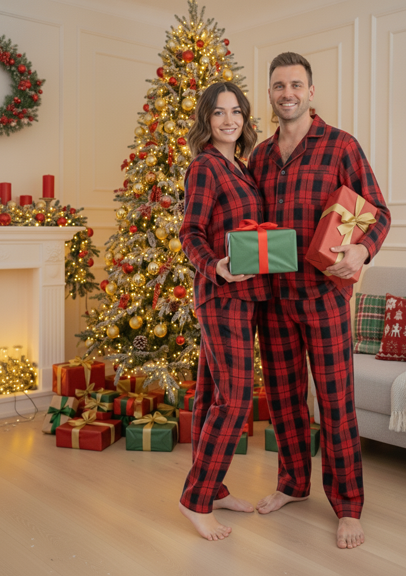 Пижама женская S в клеточку (рубашка + штаны) Красно-Синяя COSY - фото 3