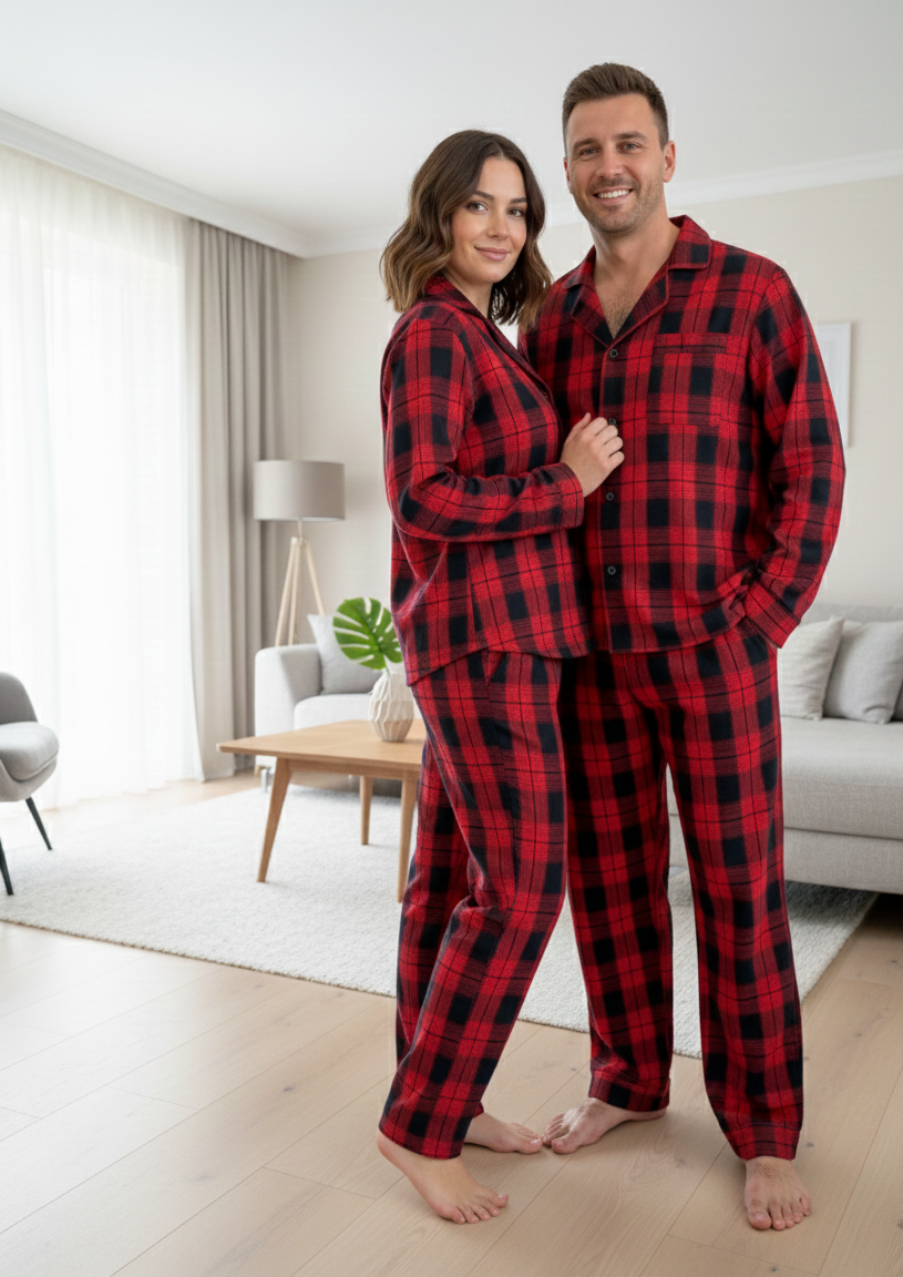 Пижама женская L в клеточку (рубашка + штаны) Красно-Синяя COSY - фото 4
