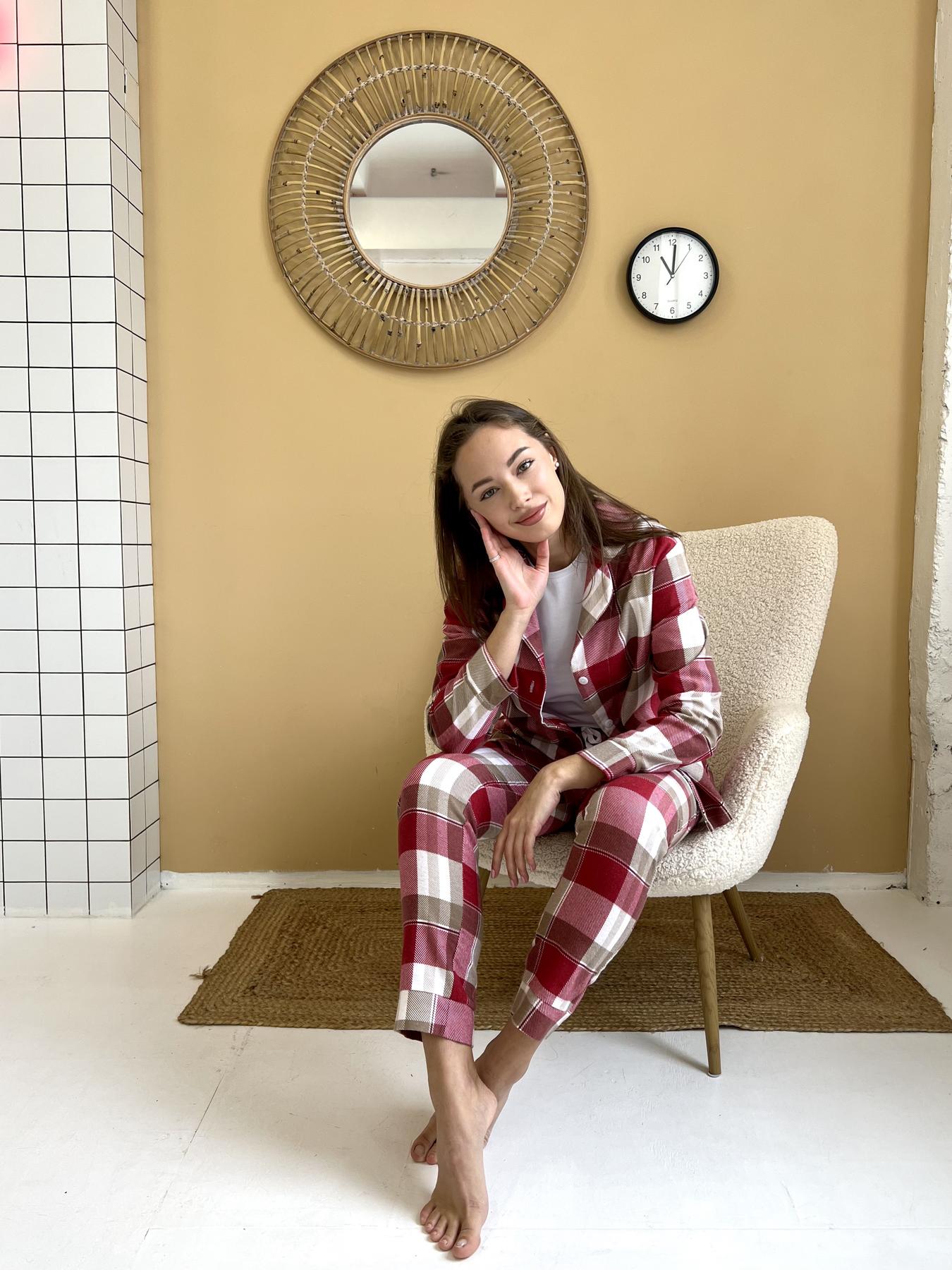 Пижама женская XL в клеточку (рубашка + штаны) Красно-Белая COSY - фото 3