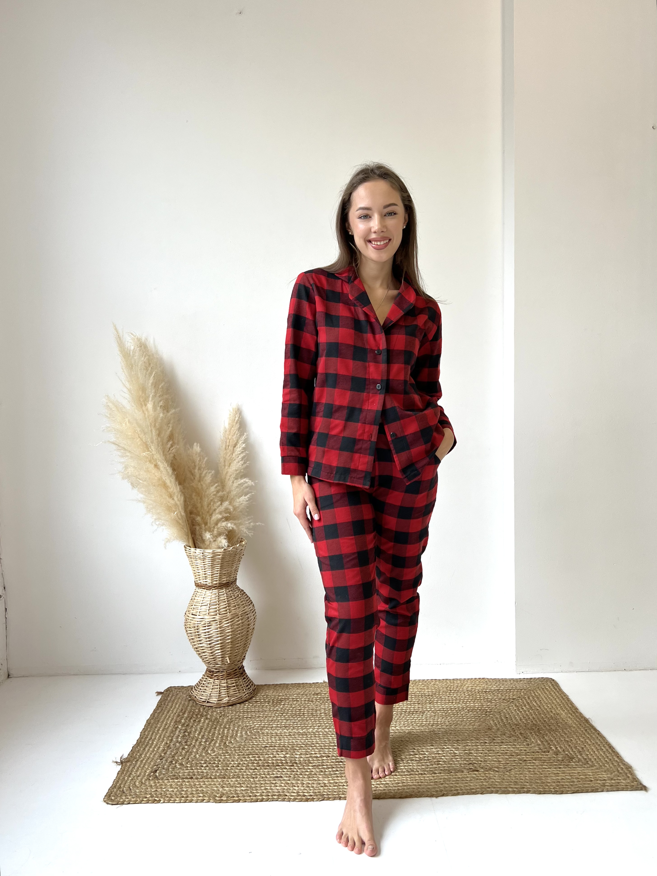 Пижама женская XL в клеточку (рубашка + штаны) Красно-Черная F71PXL COSY - фото 2