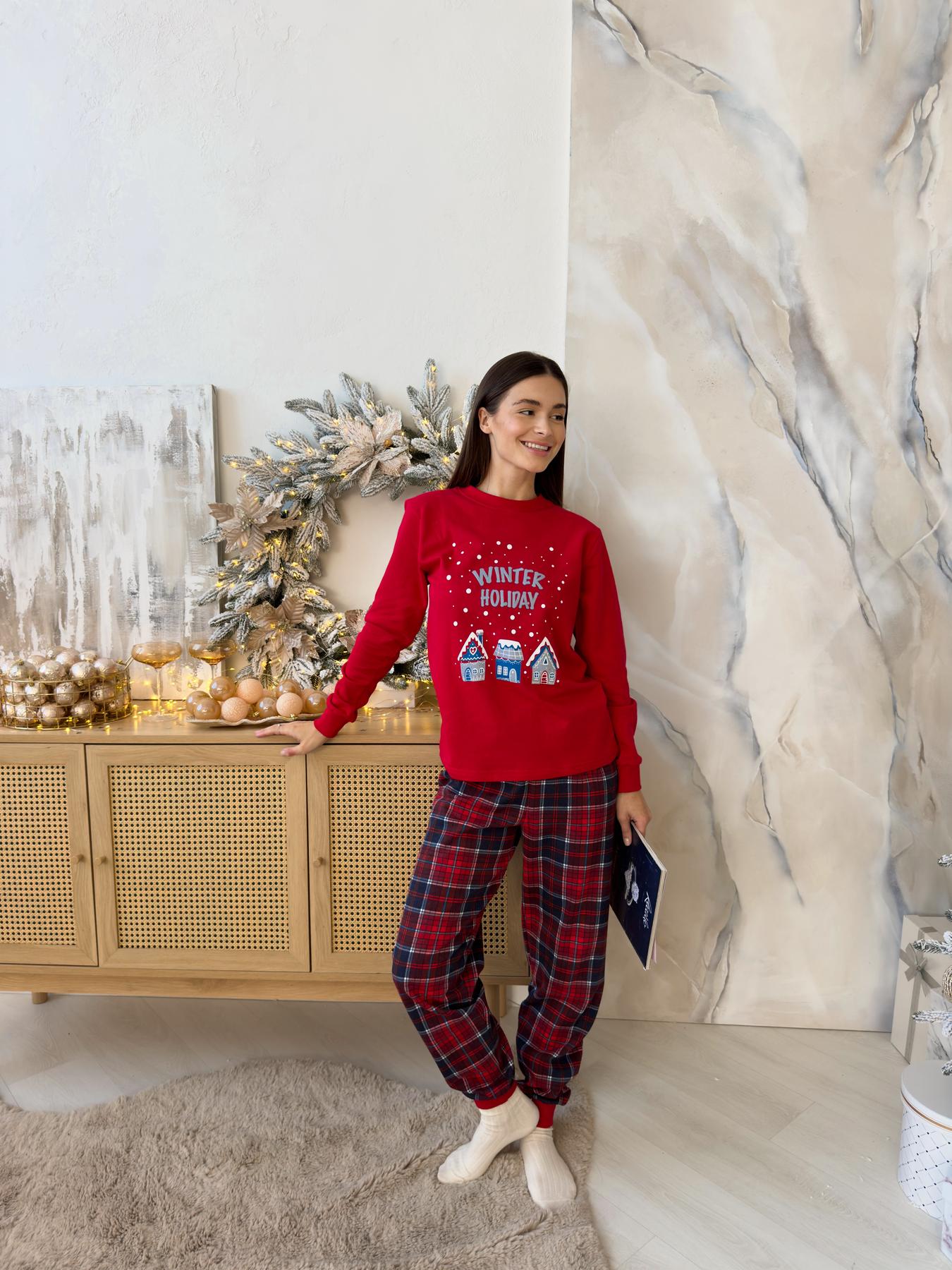 Пижама женская XL Новогодняя теплая Хлопковая с Начесом Winter Holiday COSY - фото 3
